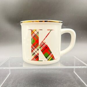 Pottery Barn l Plaid “K” & White Coffee Mug Fall Holidays